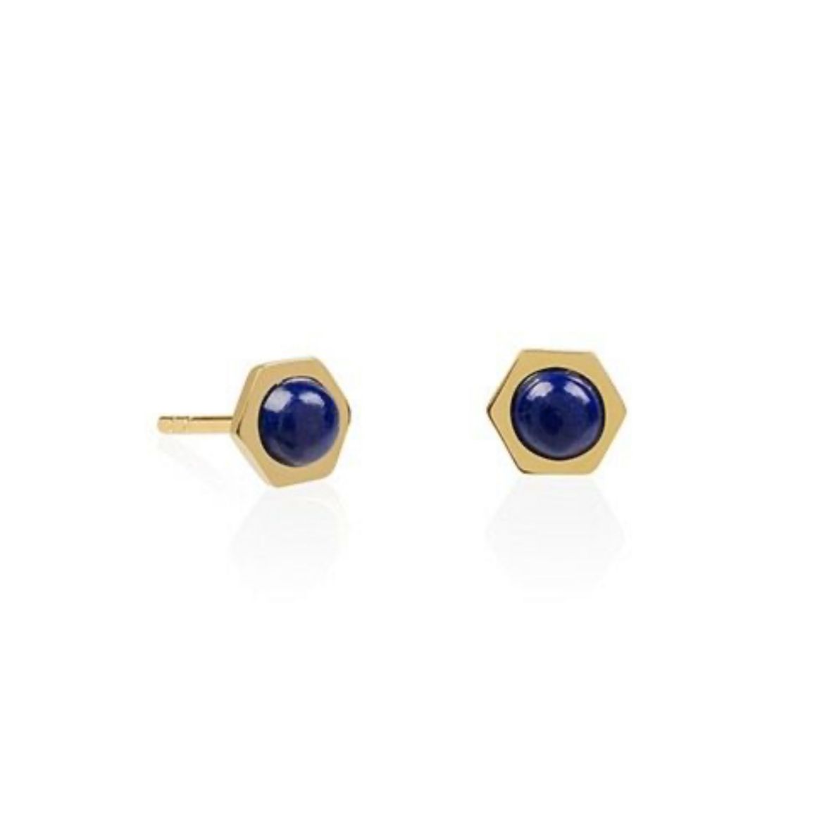 Picture of Lapis Gold Plated Hexagon Stud Earrings