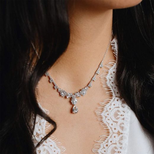 Picture of Diamonfire Ornate Statement Teardrop Necklace