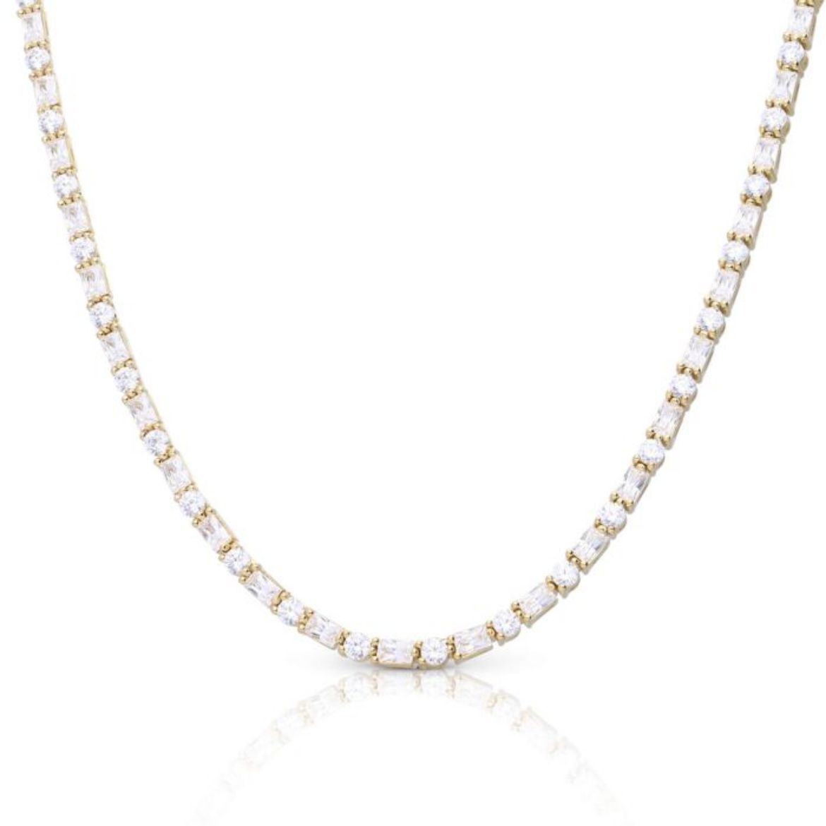 Picture of Baguette and Round Zirconia Necklace Gold 