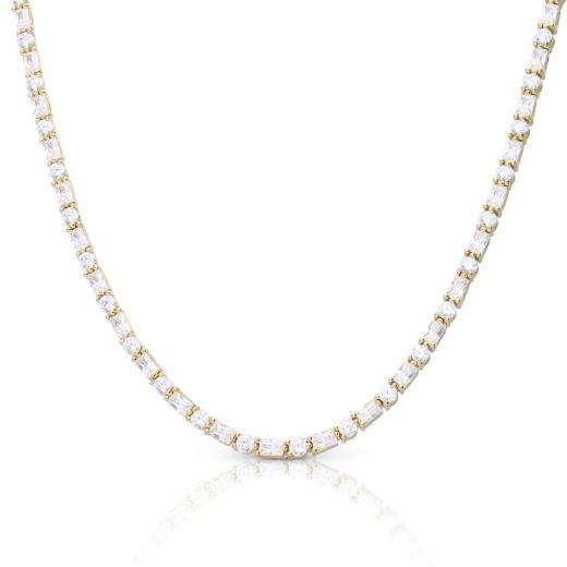 Picture of Baguette and Round Zirconia Necklace Gold 