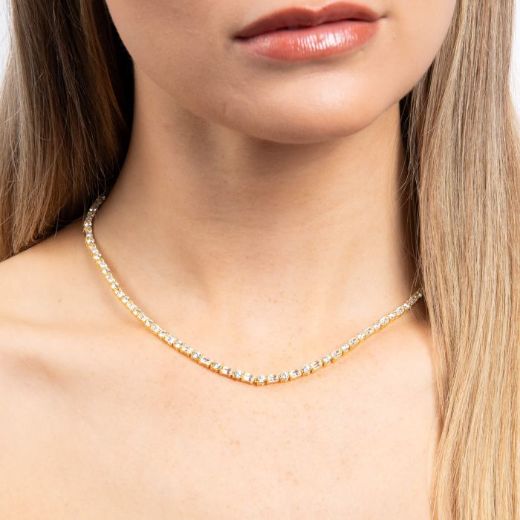 Picture of Baguette and Round Zirconia Necklace Gold 