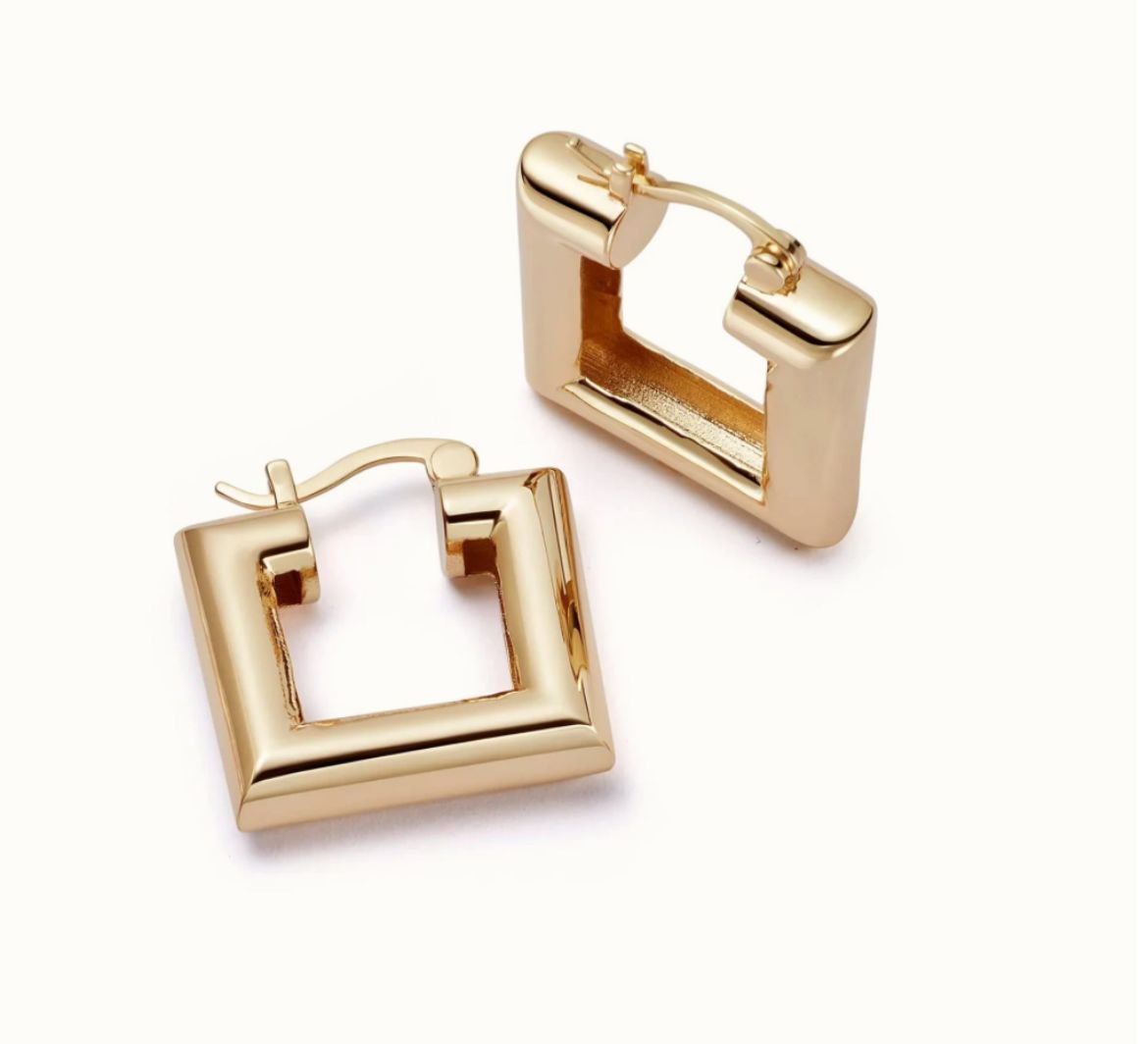 Picture of Polly Sayer Chubby Square 18ct Gold Plated Hoop Earrings
