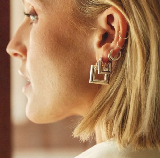 Picture of Polly Sayer Chubby Square Silver Hoop Earrings