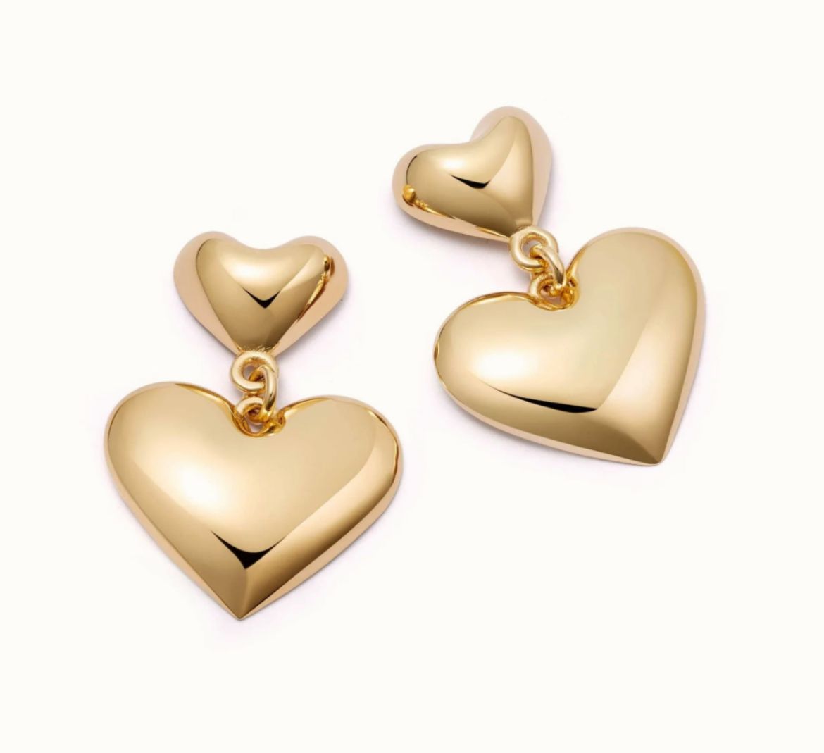 Picture of Double Heart 18ct Gold Plated Drop Earrings