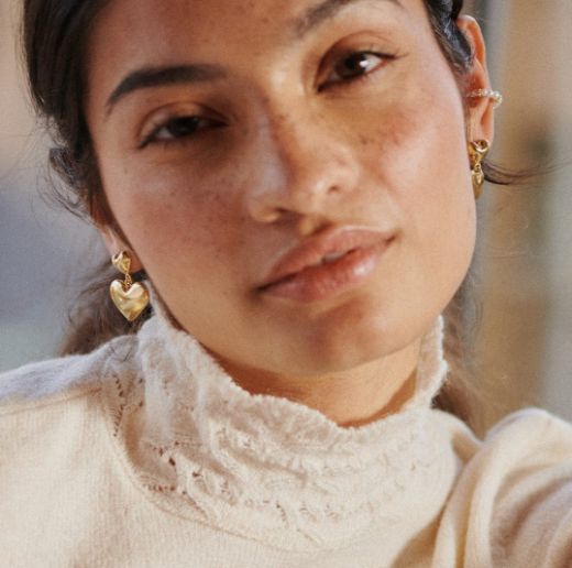 Picture of Double Heart 18ct Gold Plated Drop Earrings