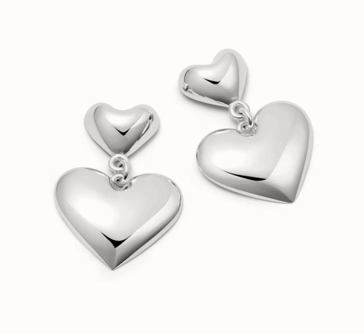 Picture of Double Heart Silver Drop Earrings