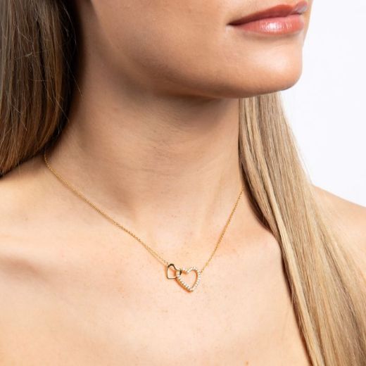 Picture of Linked Double Heart Necklace in Gold 